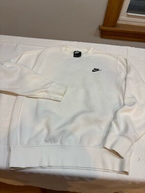 Nike Men’s Cream Crewneck Sweatshirt with Black Swoosh